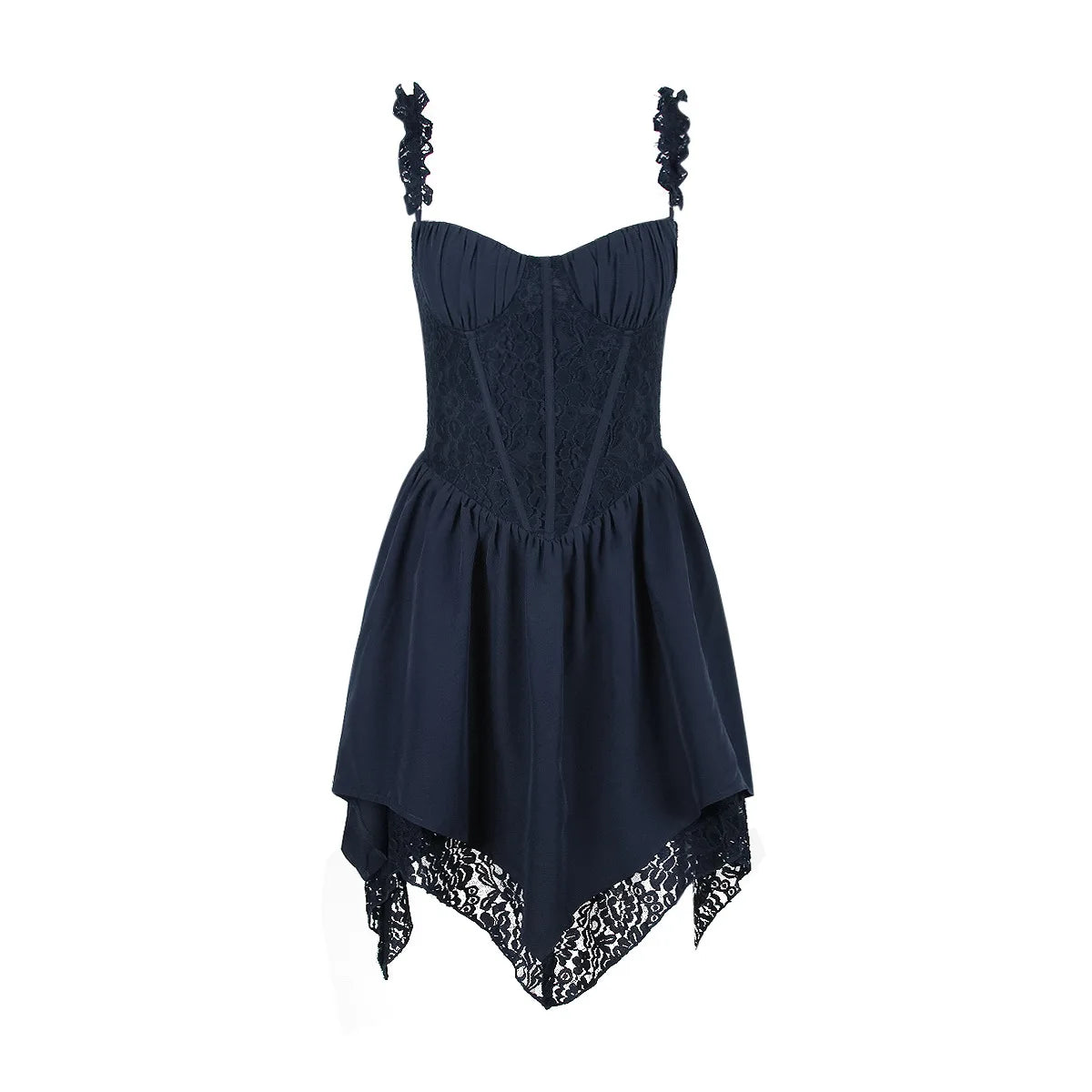 Summer Mini Lace Party Dresses Lovely  Navy Blue Sleeveless Spaghetti Strap A Line Dress Fashion Women Clothing 2023