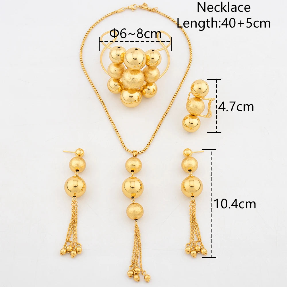 Ensemble de bijoux de mode pour femmes, collier, bracelet, boucles d'oreilles, bague, Dubaï, ensemble de bijoux élégants africains, cadeau de fête de mariage