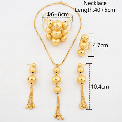 Ensemble de bijoux de mode pour femmes, collier, bracelet, boucles d'oreilles, bague, Dubaï, ensemble de bijoux élégants africains, cadeau de fête de mariage