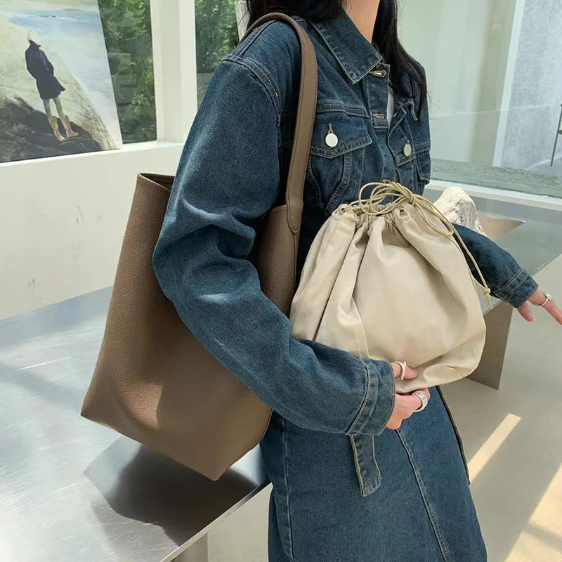 Bolso de mano tipo cubo de Corea para mujer, tipo bandolera, de gran capacidad, con bolso pequeño