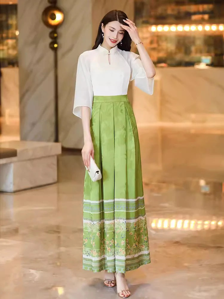 New Women Summer Chinese Style Dress Fashion Cheongsam Stand Collar Slim Waist Chinese Palace Style Dress Elegant Long Dress