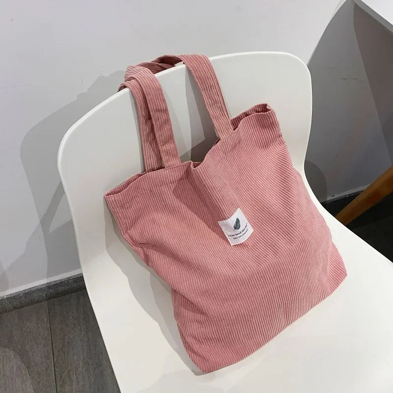 Sac fourre-tout réutilisable en velours côtelé pour femme, petit et grand sac de rangement respectueux de l'environnement, sac à main à bandoulière