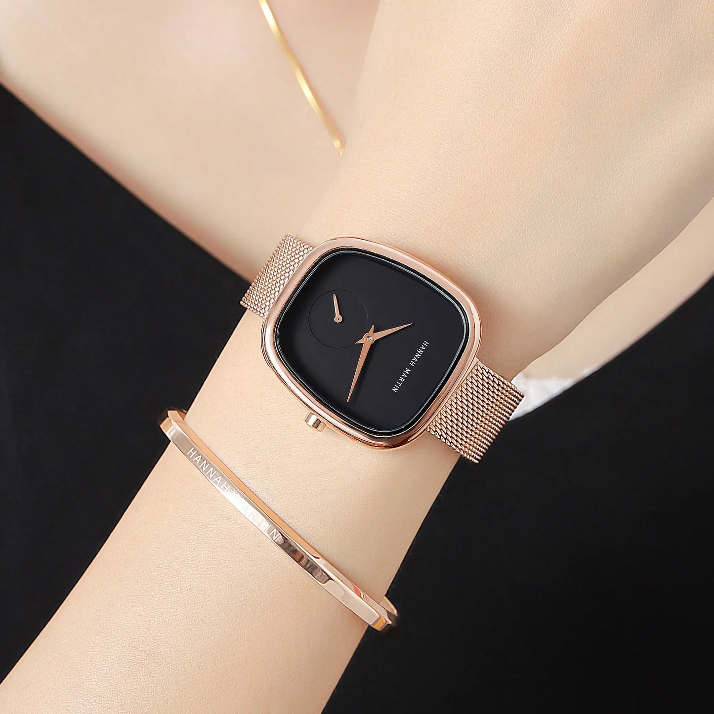 Reloj de pulsera de cuarzo para mujer nuevo 2023, 34 mm, barril de vino, oro rosa, negro, cronómetro, estilo minimalista de moda, relojes ovalados para mujer