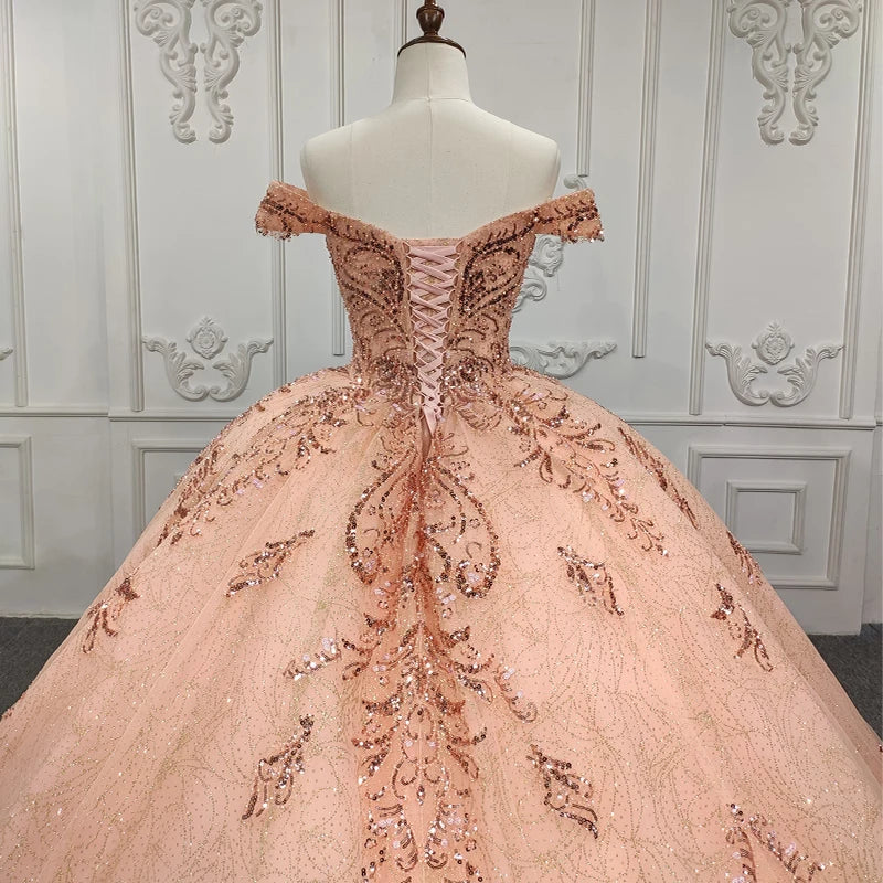 Robe de soirée en dentelle et perles pour 15 ans, robe de bal, motif floral, orange, DY9881, pour Bar Mitzvah