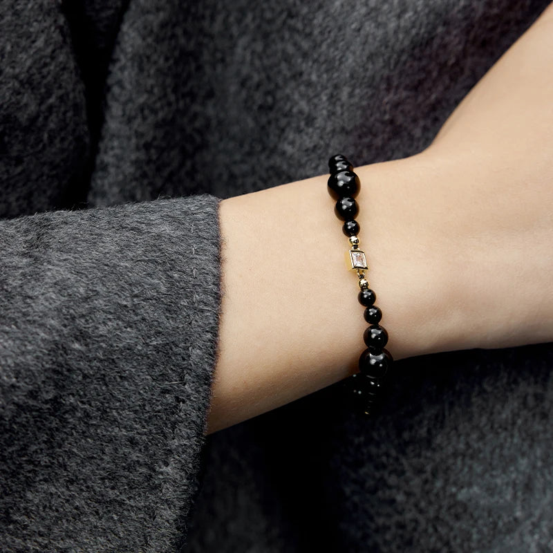 Irregular natural black agate k gold Bracelet for Women's Simple Fashion Luxury Brand Jewelry Anniversary Gift