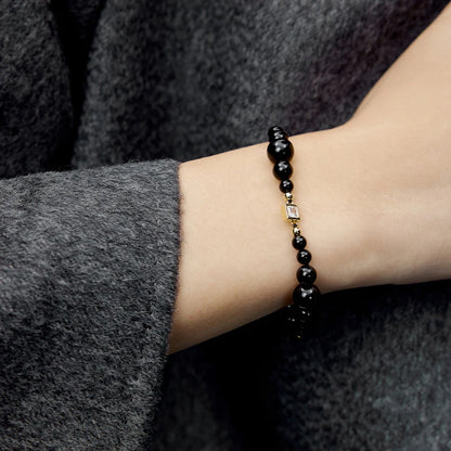 Pulsera de oro k con ágata negra natural irregular para mujer, joyería de marca de lujo de moda sencilla, regalo de aniversario