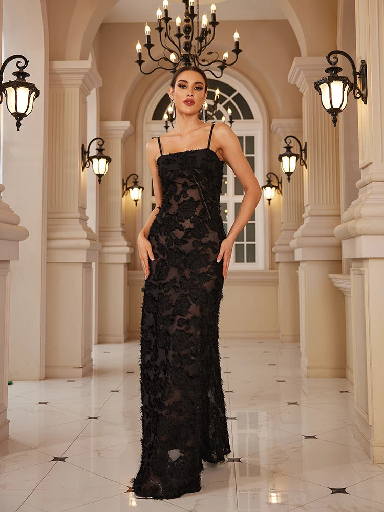 Vestidos formales para ocasiones especiales Mingmingxi, vestidos largos negros con apliques para fiestas de baile, vestidos largos elegantes y hermosos para mujer