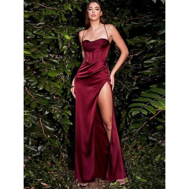 Vestido de noche sexy de cintura alta con abertura para mujer, vestido de graduación ajustado sin espalda a la moda, vestidos de fiesta largos y elegantes sólidos 2024