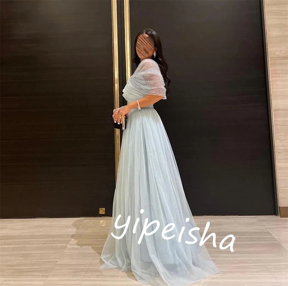 Jersey Pleat Evening A-line Off-the-shoulder Bespoke Occasion Gown Long Dresses