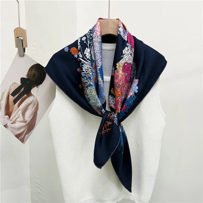 88×88cm 18MM 100% Silk Twill Scarf For Women Luxury Brand Double Sides With Different Design Square Size Shawls And Wraps Autumn