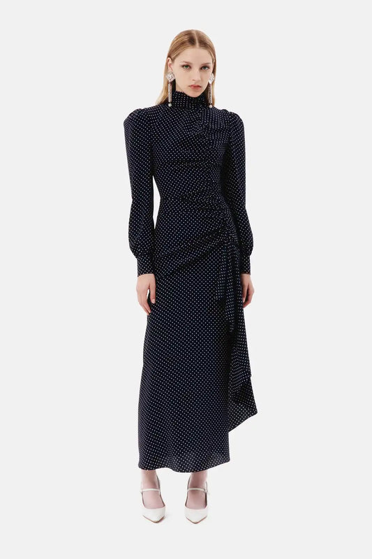 Alessandra RICH 2024 Nouvelle robe à pois noirs Longues robes de banquet Édition personnalisée haut de gamme