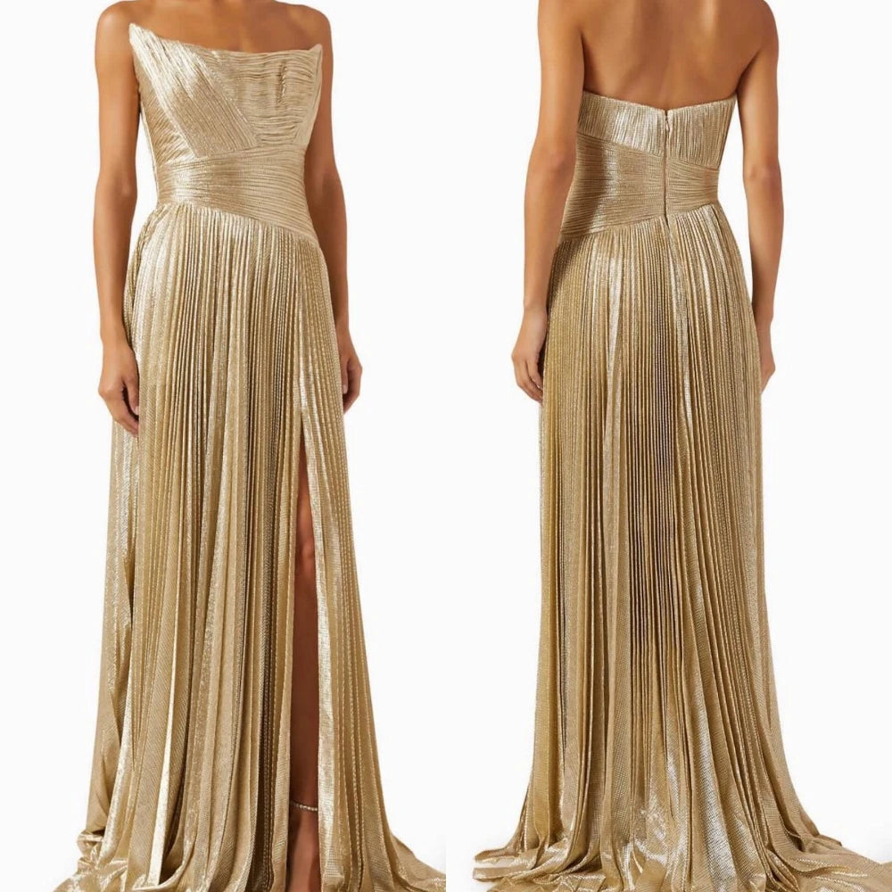 Satin Draped  A-line Strapless Bespoke Occasion  Floor Length