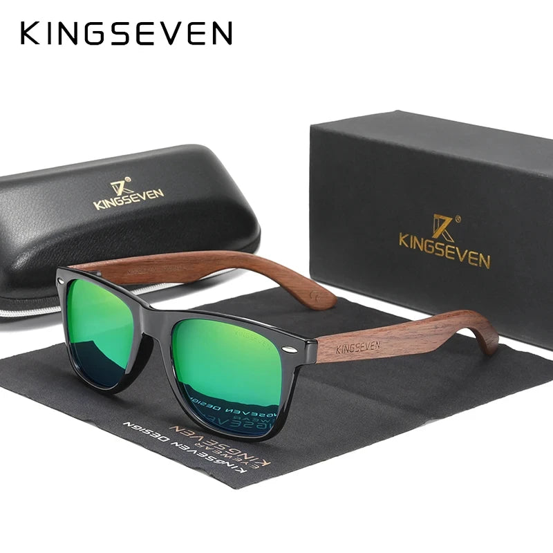 KINGSEVEN Gafas de sol de madera de nogal para mujer, gafas polarizadas para hombre, gafas de protección ocular UV400 hechas a mano, gafas clásicas para conducir