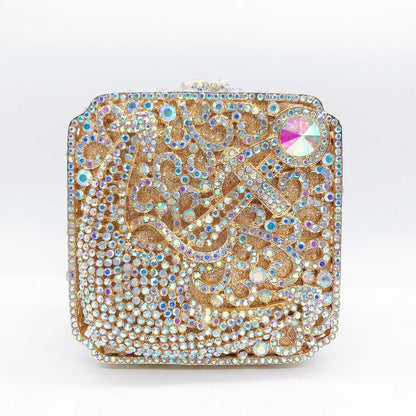 WHTUOHENG Sac de soirée carré en cristal 9 couleurs pour femme Pochette en diamant Sac à main de mariage Or/Argent/Bleu Sacs à main de fête Sacs à main de bal