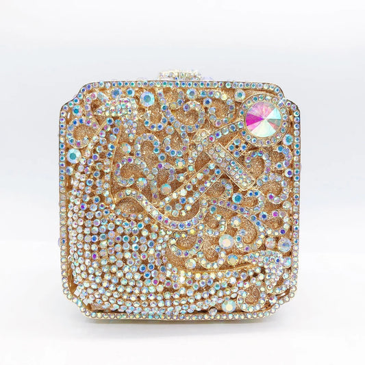 Luxury Green/Blue Rhinestone Purse For Women Dinner Party Crystal Clutch Evening Bag Design Shoulder Square Handbags Mini Wallet