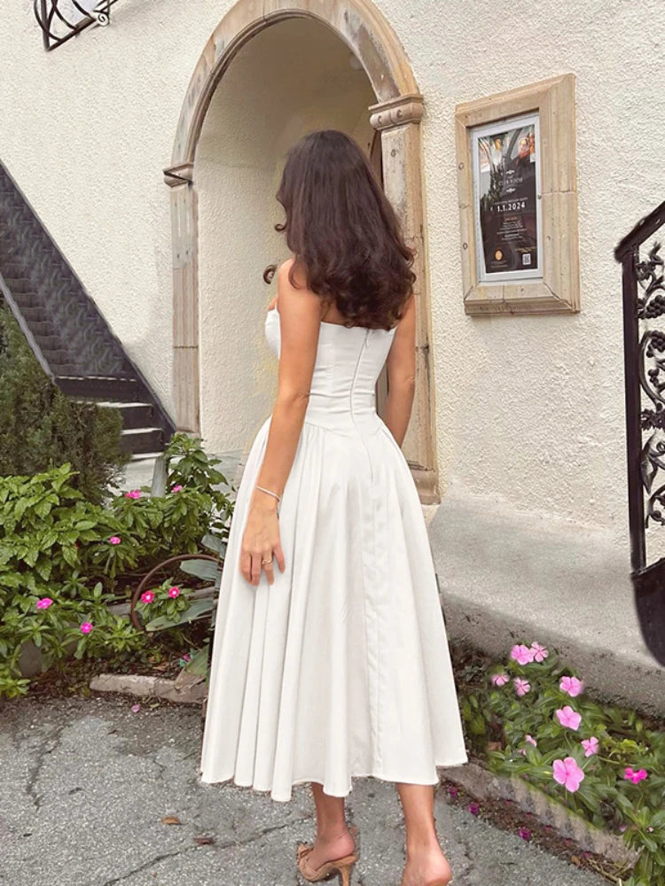 Mingmingxi Casual Holiday Dresses 2024 Midi Elegant Party Dresses Spaghetti Strap Female Long Dress Summer Women Clothing