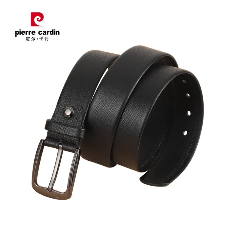 Cinturón de cuero genuino de moda para hombre Pierre Cardin Commerce Cinturón con hebilla de aguja para hombre Cinturón negro