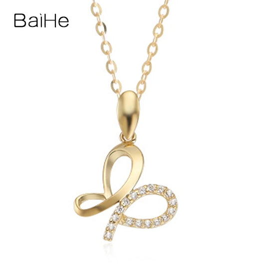 BAIHE Solid 14K Yellow Gold 0.09ct H/SI Natural Diamond Butterfly Pendent Necklace Women Trendy Fine Jewelry Making Náhrdelník