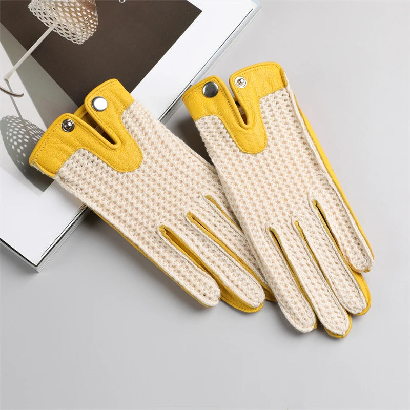 Gants de moto rétro Harley pour hommes et femmes, en peau de mouton, pour conducteurs de locomotive, conduite en maille tricotée, écran tactile, cuir respirant