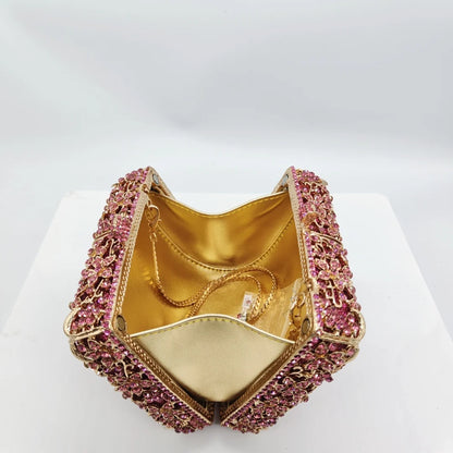 Multicolored Square Flower Evening Bag Crystal Clutches Gold Hard Metal Party Purses Diamond Women Purses Diamond Prom Handbags