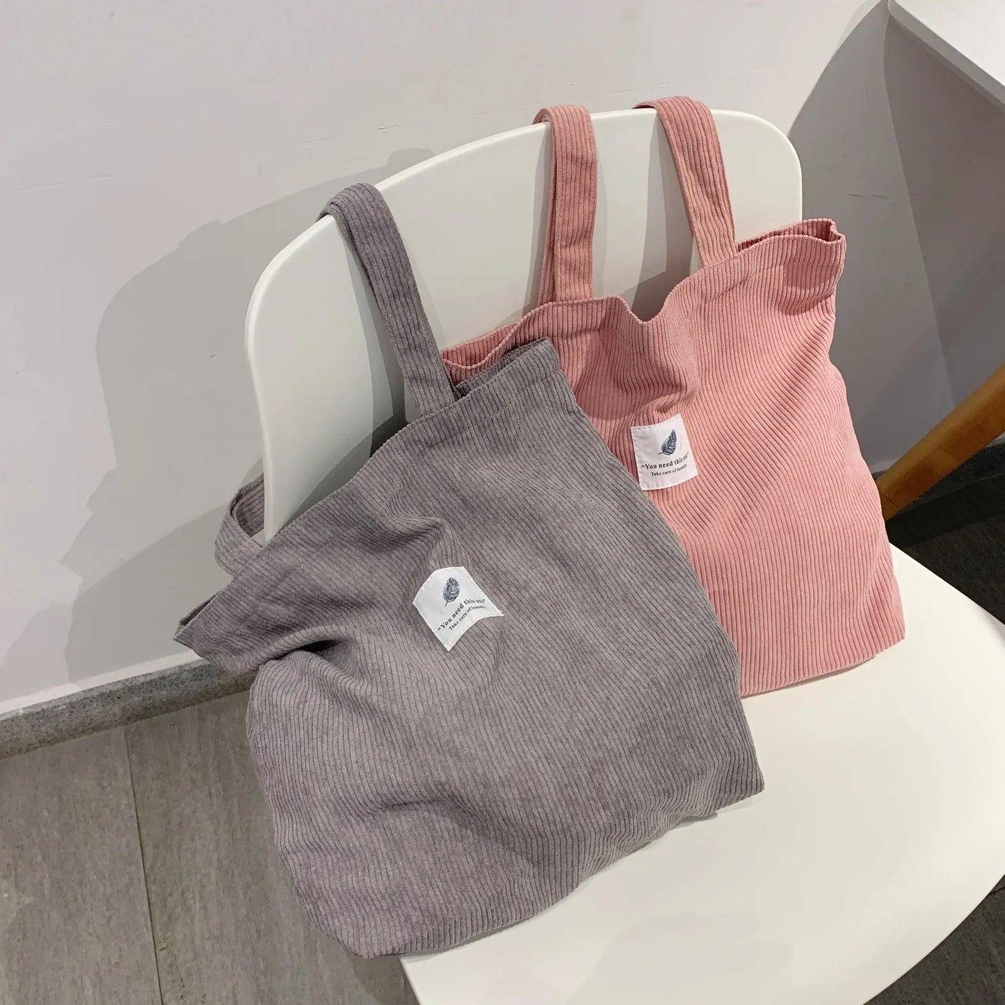 Sac fourre-tout réutilisable en velours côtelé pour femme, petit et grand sac de rangement respectueux de l'environnement, sac à main à bandoulière