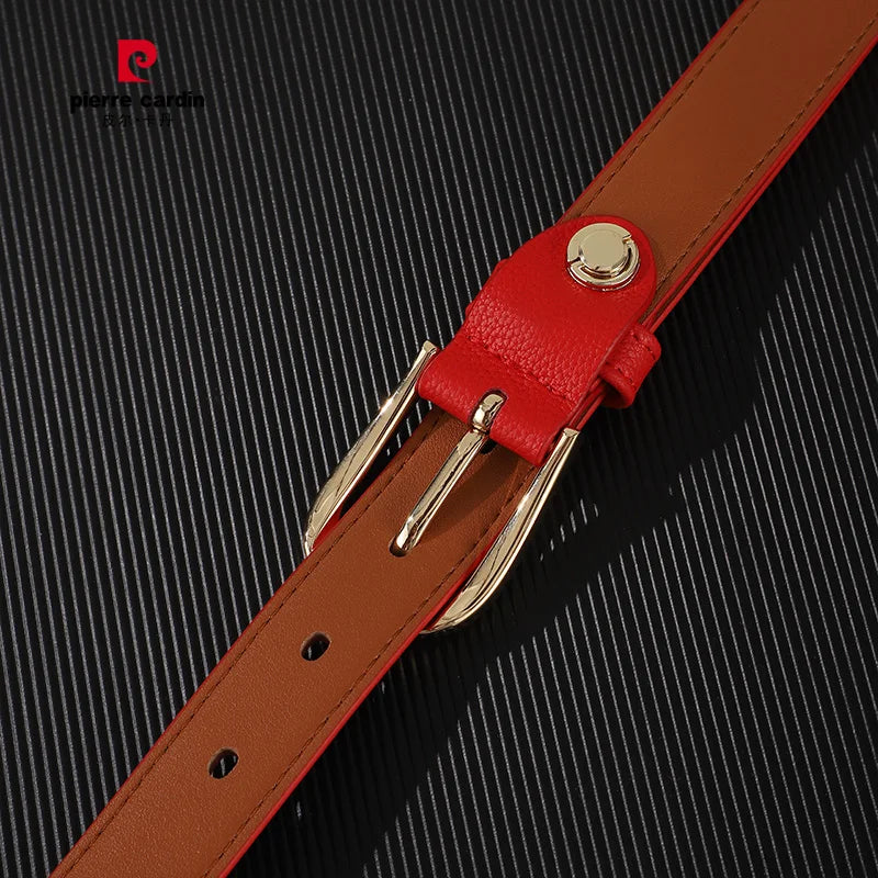 Pierre Cardin Women Genuine Leather Belts for Women belt Women's needle buckle waistband Red