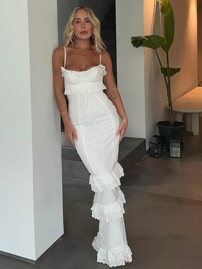 Oligai Verano Elegante Blanco Mujeres Listo Para Usar Vestidos Maxi Lujo Encaje Bodycon Boda Evento Fiesta Vestido Formal Ocasión