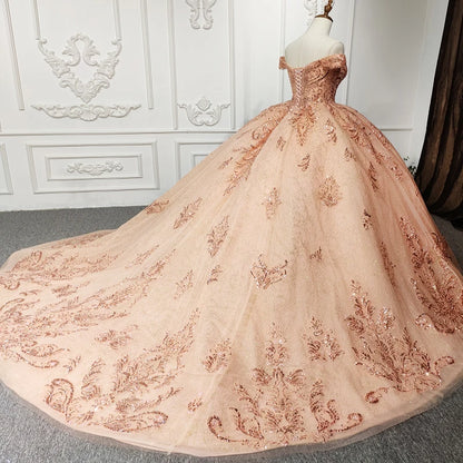 Robe de soirée en dentelle et perles pour 15 ans, robe de bal, motif floral, orange, DY9881, pour Bar Mitzvah