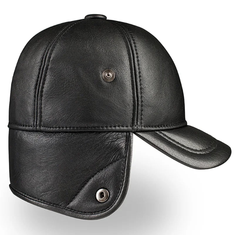 Gorra de béisbol de papá con protección para las orejas cálida de piel de oveja de una pieza de piel de oveja de mediana y mediana edad para invierno para hombre