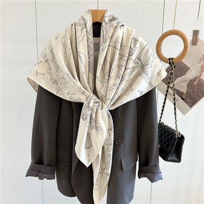 Womens Luxury Wool Blanket Scarf Shawl Extra Large Square Winter Warm Scarves Cape Double Sided Printing 132x132CM