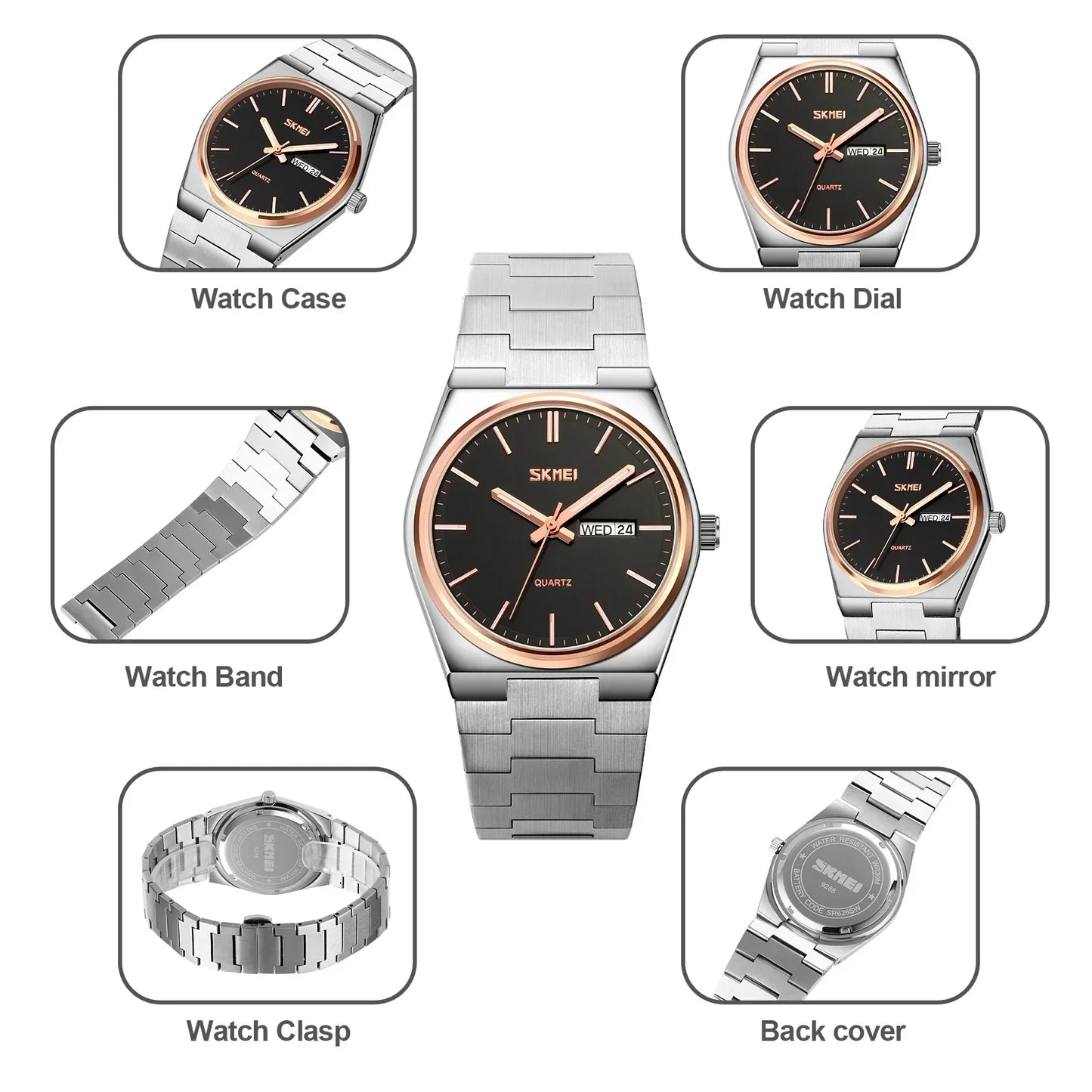 Skmei Homme Reloj Hombre Casual Quartz Horloge Homme Plein Acier Heure Semaine Date Montre 9288 Hommes Étanche Affaires Montres-Bracelets