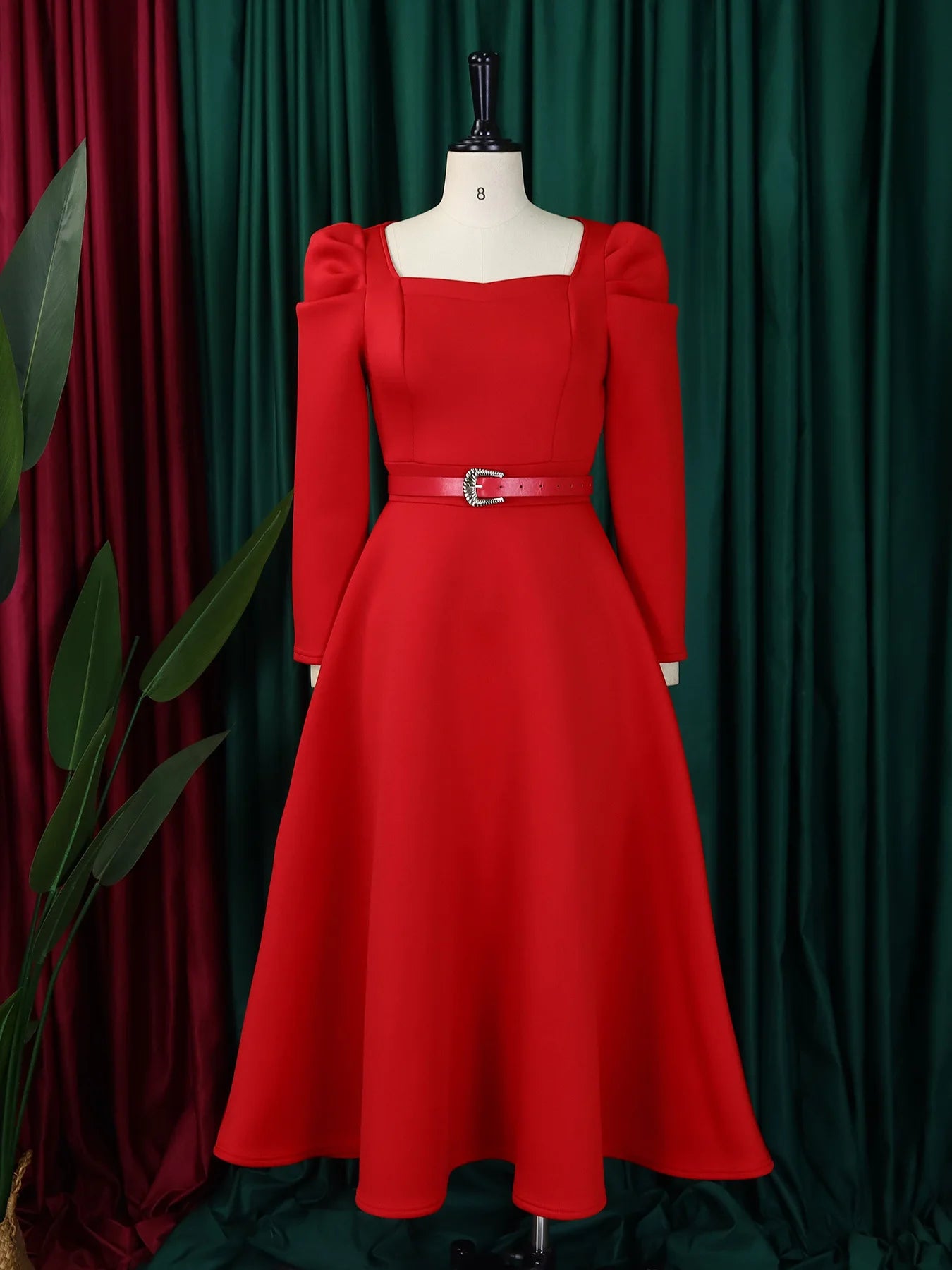 Robe de soirée élégante pour femme, manches longues bouffantes, plissée, ligne A, pour anniversaire, mariage, célébration, automne 2024