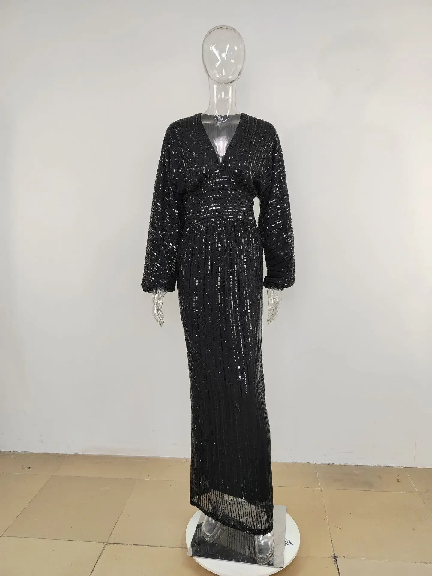 Elegante vestido de noche brillante para mujer, vestido largo de fiesta, manga larga, lentejuelas, incluso bata para dama de honor, boda, celebridad