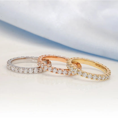 14k White Yellow Rose Gold DEF Color VS Round Cut Lab Grown Diamond CVD HPHT Diamond Band Full Eternity for Women