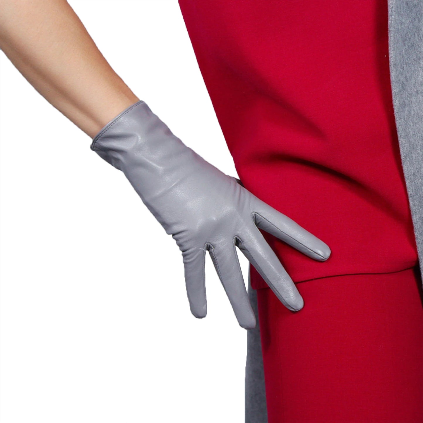 Gants courts en cuir véritable pour femme DooWay gris, poignet en peau de chèvre véritable, longs, vintage, classiques, chauds, conduite, soirée, mode, hiver