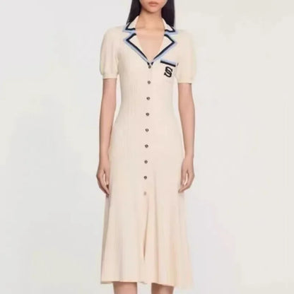 Robe longue en tricot de style tendance LUX pour femme, tenue classique et minimaliste, avec broderie au point, vêtement féminin