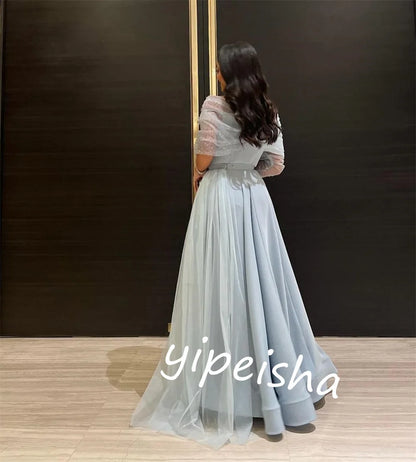 Jersey Pleat Evening A-line Off-the-shoulder Bespoke Occasion Gown Long Dresses