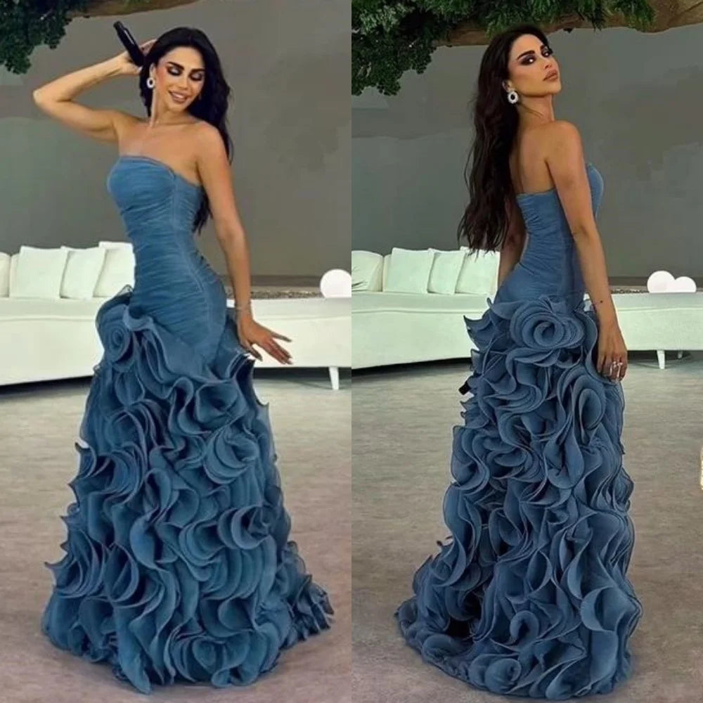 Satin Pleat Ruched Homecoming A-line Strapless Bespoke Occasion Gown Long Dresses