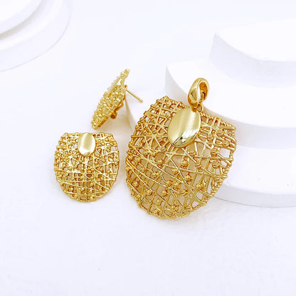 Gold Color Necklace Earrings Set For Women Unique Choker Pendant Earrings 3Pcs Set Jewelry Quality Accessories Free Shipping