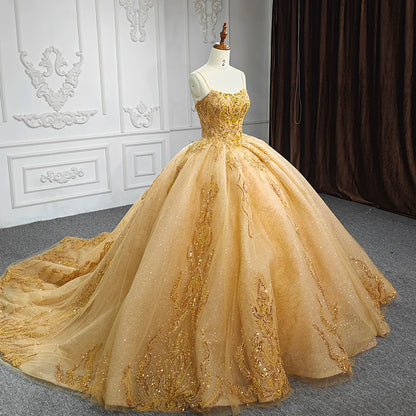 Gold Beading Formal Long Evening Bridesmaid Dress Organza Ball Gown Spaghetti Straps Square Collar DY6581 Pleat Lace Up