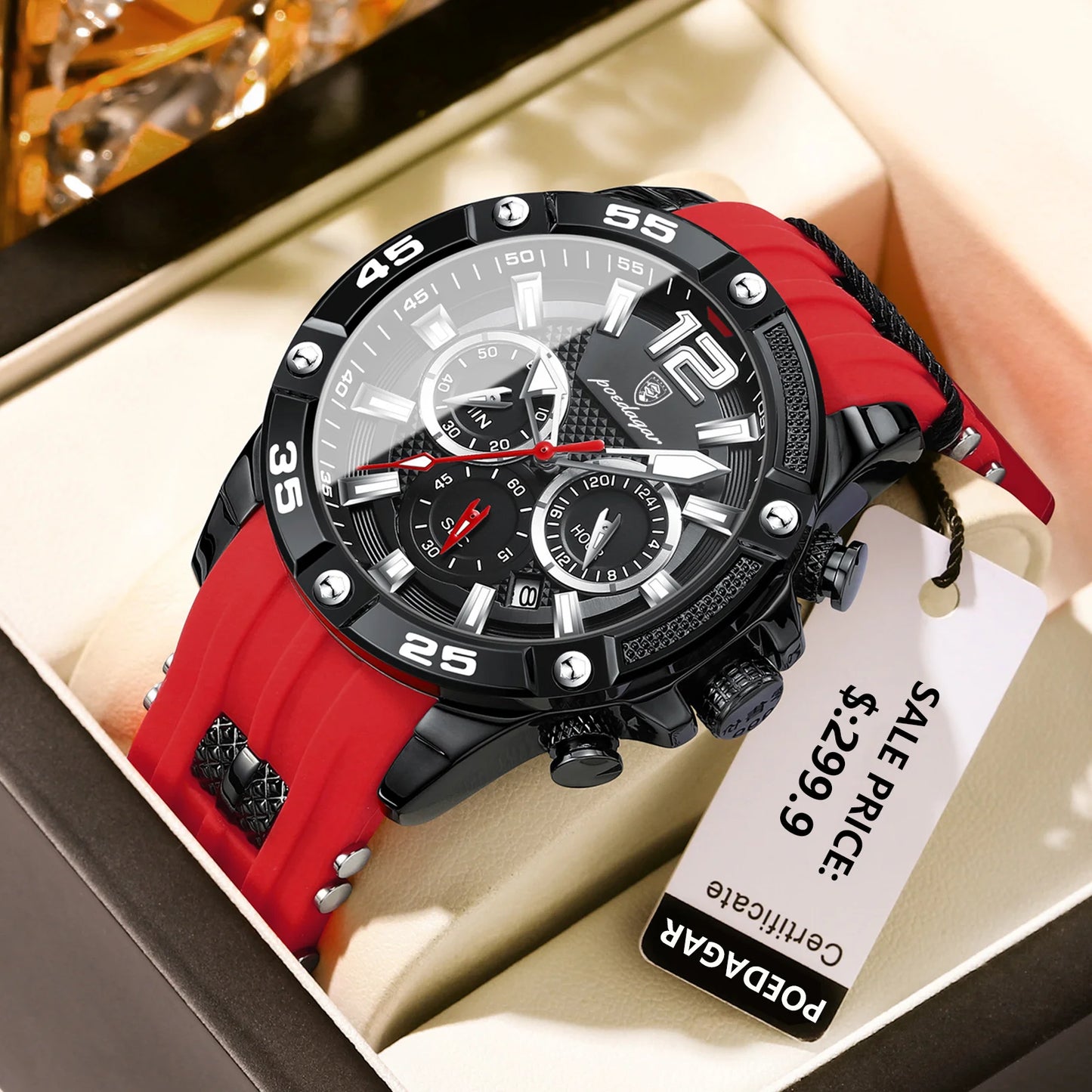 POEDAGAR Luxury Man Wristwatch Sport Chronograph Waterproof Luminous Date Watches for Men Casual Quartz Silicone Men Watch Reloj