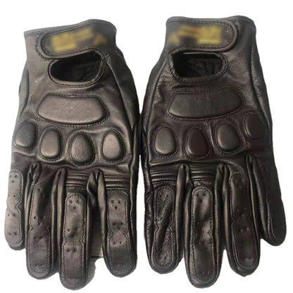 Guantes de motocicleta de cuero transpirable de piel de oveja retro, guantes de carreras, guantes de motocross de invierno y verano para hombres, guantes de dedo completo o medio dedo