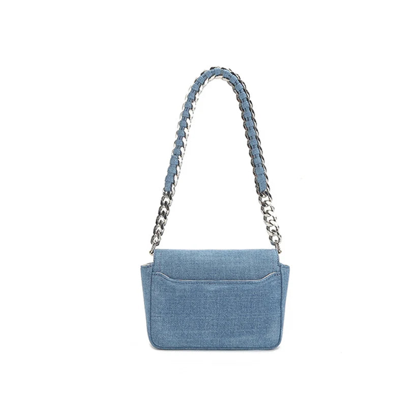 Retro Denim Small Square Bag Summer Fashion Chain Handbags for Women 2023 Designer Luxury Messenger Bag Shoulder Underarm Bag