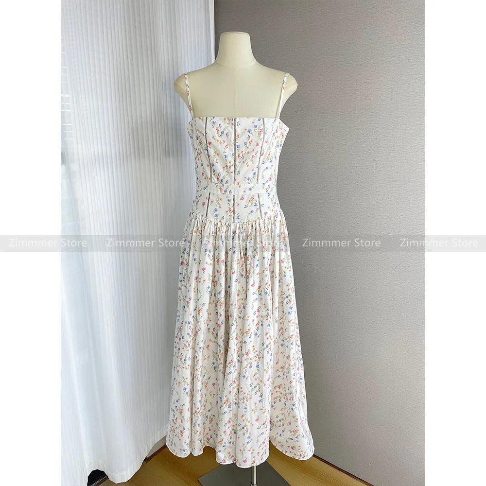 Robe longue à fleurs style vacances rétro français, pur désir, pause thé d'été 24, sexy, dos nu, tempérament, swing