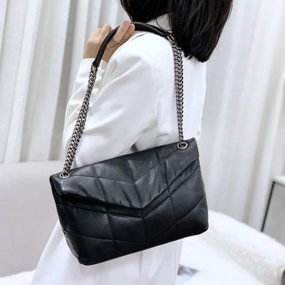 2024 YS Sac à bandoulière classique et tendance en cuir avec grande chaîne et petit sac carré simple