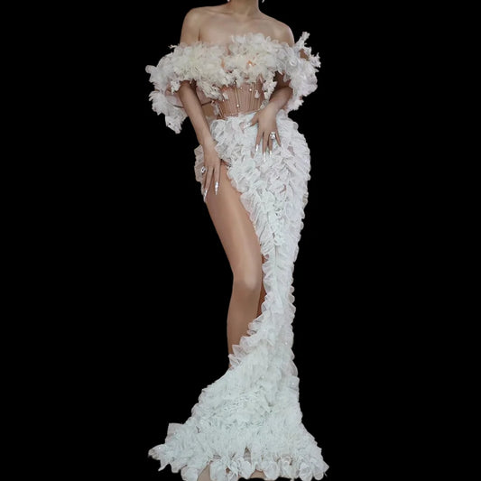 Robe de soirée élégante à perles, haut fendu à épaules dénudées, jupe longue, robe de soirée pour anniversaire, mariage, robe de soirée sexy pour femmes