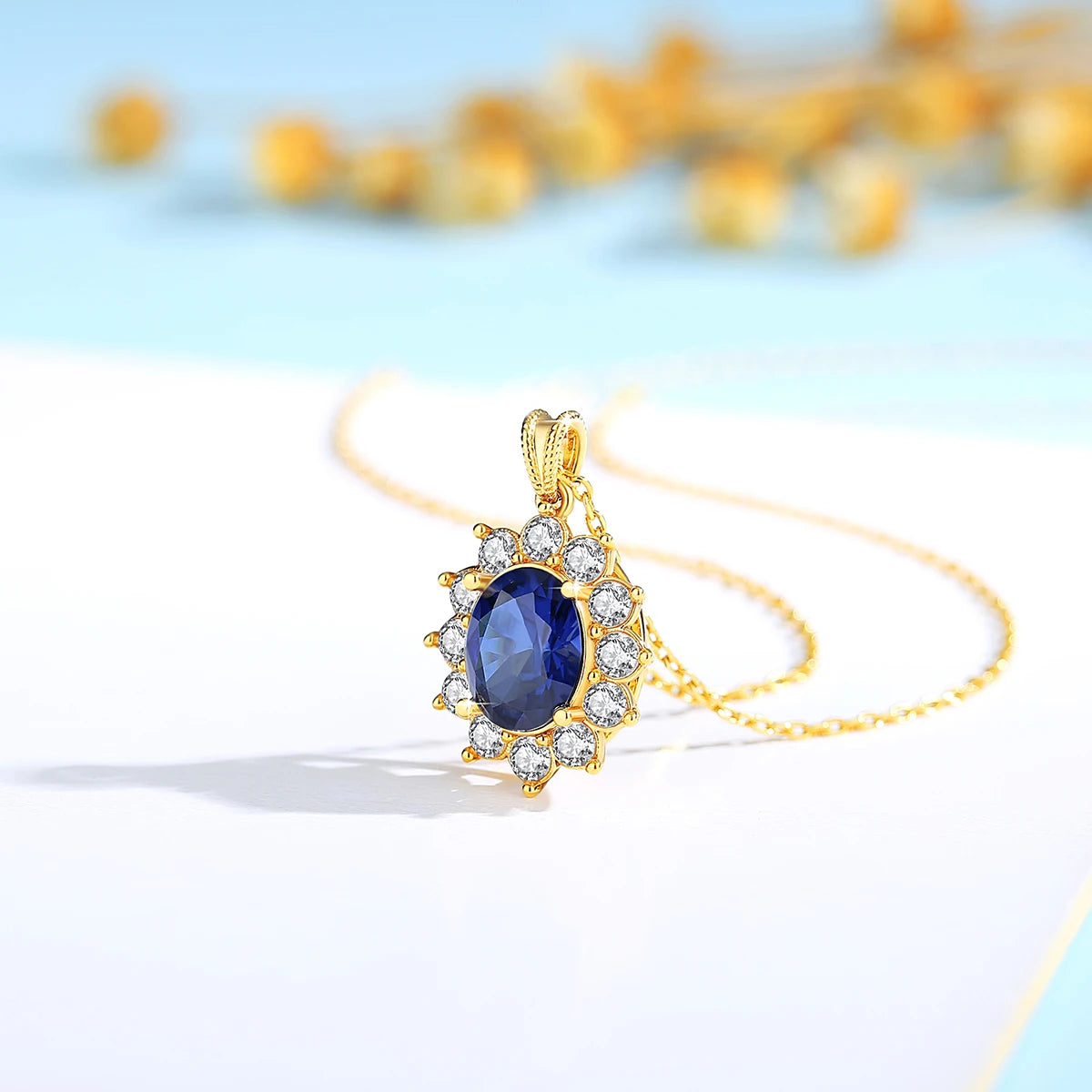 Szjinao Real Blue Corundum18k Gold Necklace With Certificate Women Princess Kate Pendant K Gold Jewelry AU750 Stamp Wedding Gift