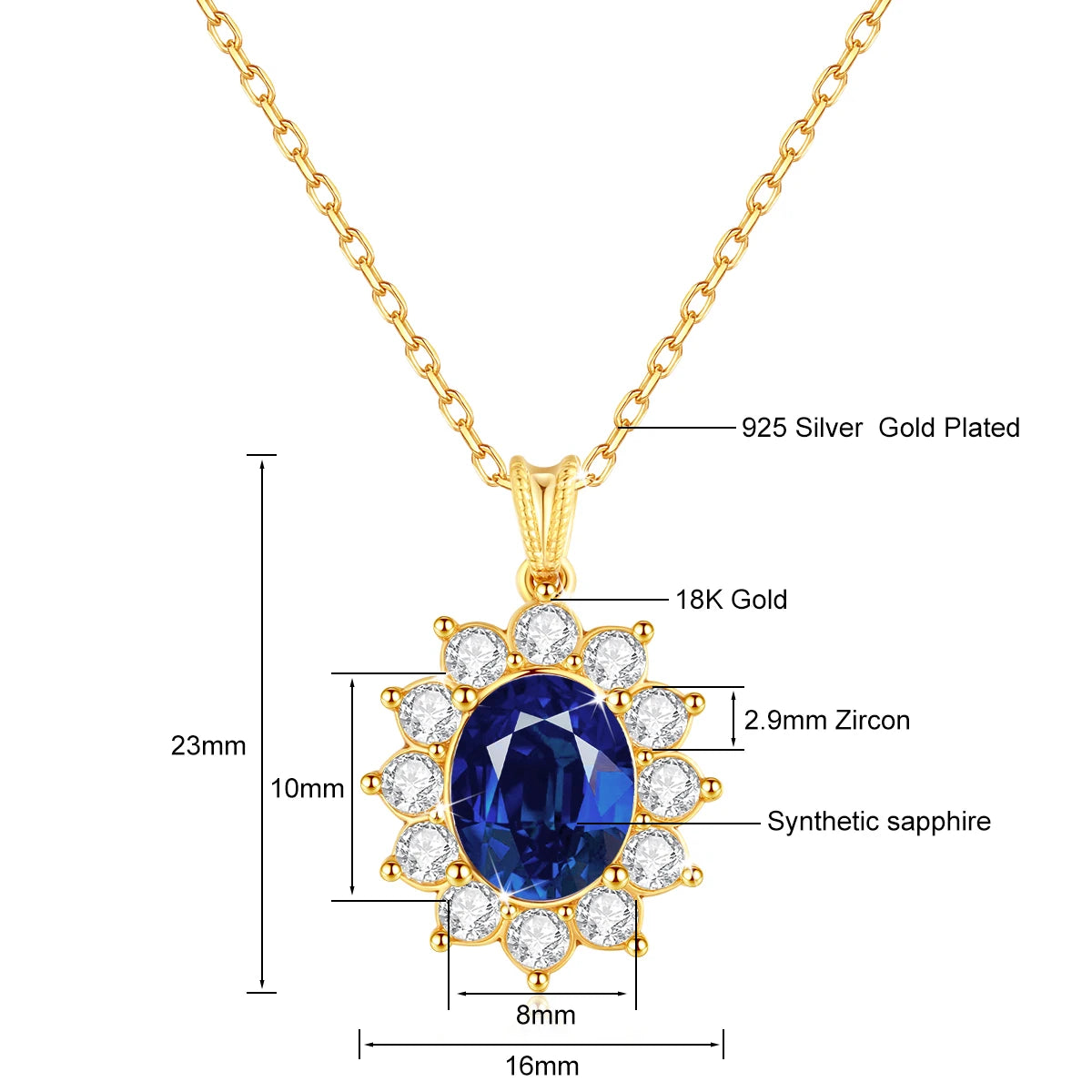 Collier en or 18 carats avec corindon bleu véritable Szjinao avec certificat pour femme, pendentif princesse Kate, bijoux en or K, poinçon AU750, cadeau de mariage