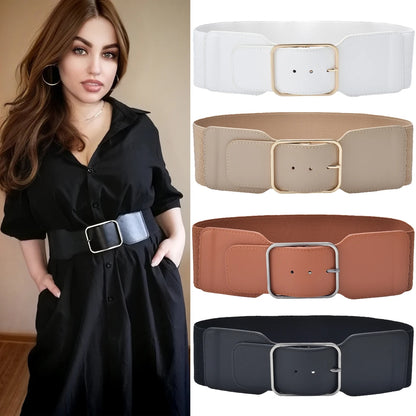 Ceinture élastique large extensible pour femme avec boucle à ardillon