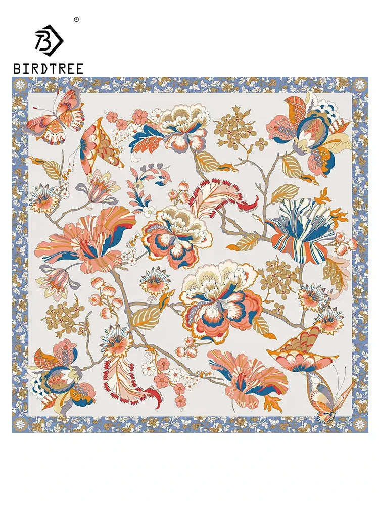 BirdTree, Foulard français 16MM 100% soie de mûrier, 88cm imprimé papillon, écharpe au design original pour cadeaux pour maman, automne 2024 A462122QC